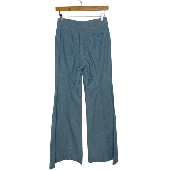 Hellessy | Wide Leg Flare Pants in Vintage Blue Chambray 4 - Picture 4 of 8